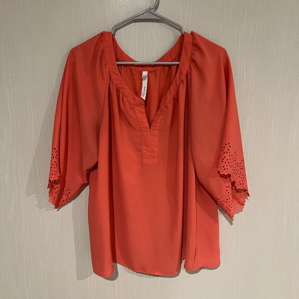 Women's Orange Blouse with Eyelet Sleeves